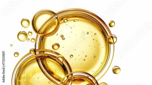 golden yellow bubble oil or serum isolated on white background. Cosmetic oil or Cosmetic Essence Liquid drop background. web banner Cosmetology. 3d rendering