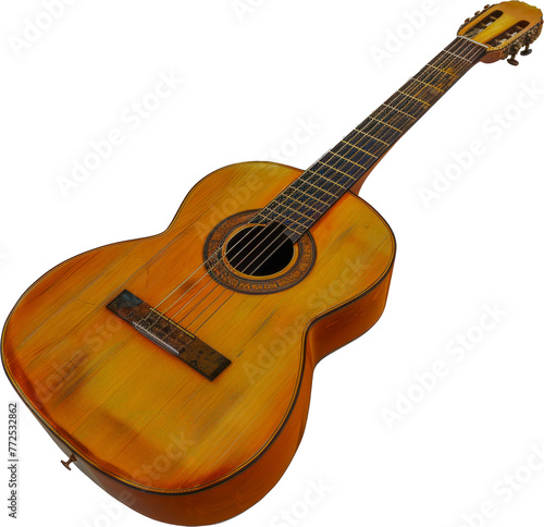 Glossy sunburst acoustic guitar cut out on transparent background