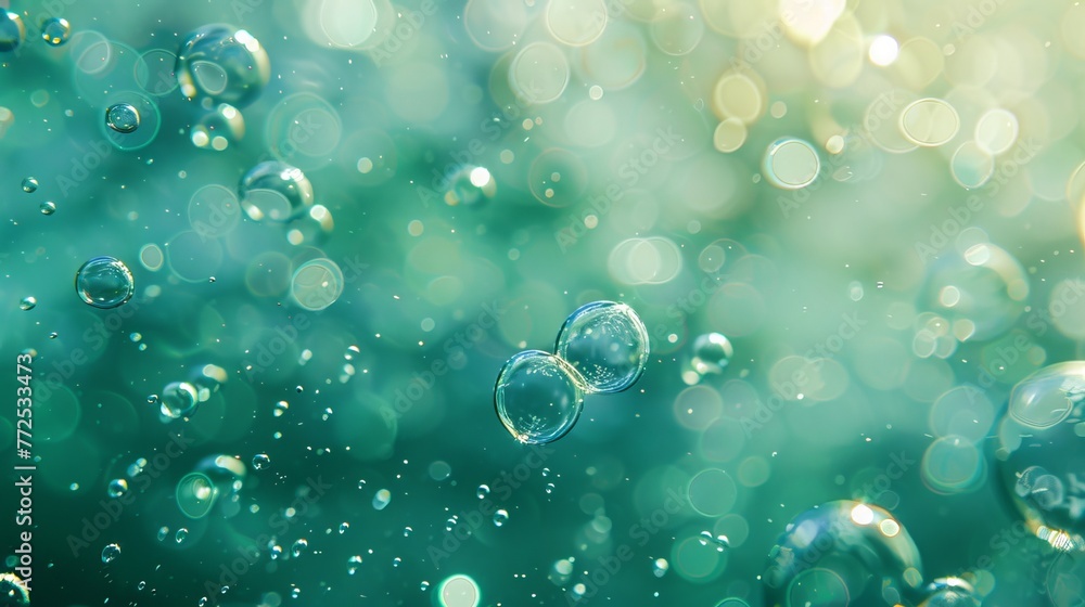 bubbles beneath a crystal-clear, green sea