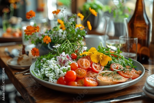 Plate with French traditional food, commercial-style photography, fresh and wholesome