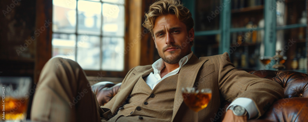 © fraudiana - well dressed blonde man in luxury business suit sitting at a table at bar