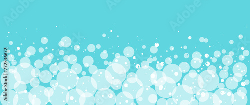 Cartoon bubble foam background, bath soap border, shower water pattern, laundry transparent suds frame. Abstract washing vector illustration
