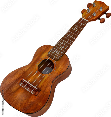 Ukulele with wooden finish cut out on transparent background