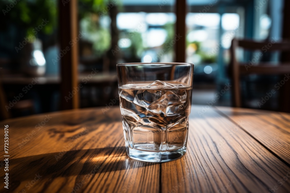 a glass of water on table in a coffee shop or a restaurant a glass of water on table in a coffee shop or a restaurant