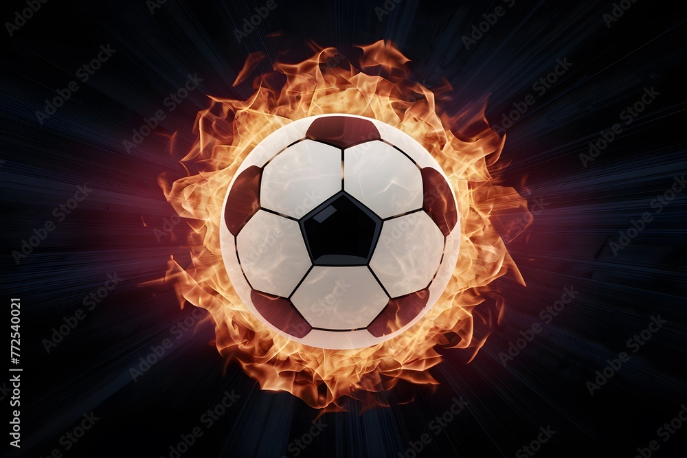 Naklejka premium Digital Soccer ball engulfed in captivating flames, symbolizing intensity and passion
