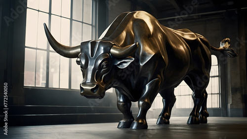 Large bull that is a symbol of progress and growth of the stock market