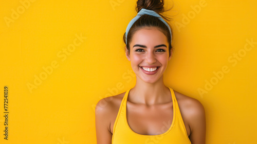 Portrait of a smiling girl on a yellow background