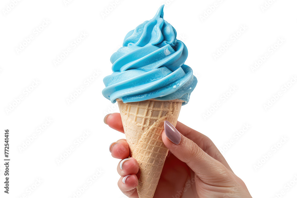 Female hand holding ice cream in waffle cone isolated on transparent ...