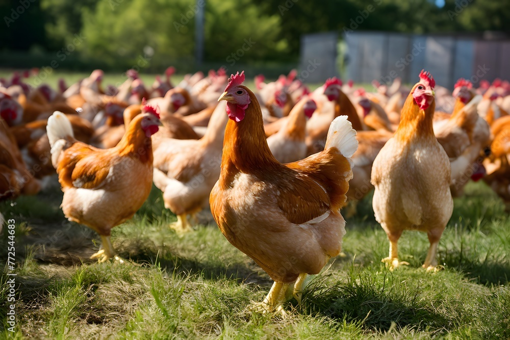 Fototapeta premium Insightful glimpse into chicken meat production from farm to processing
