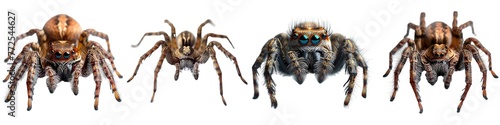 Set of jumping spiders isolated on transparent background