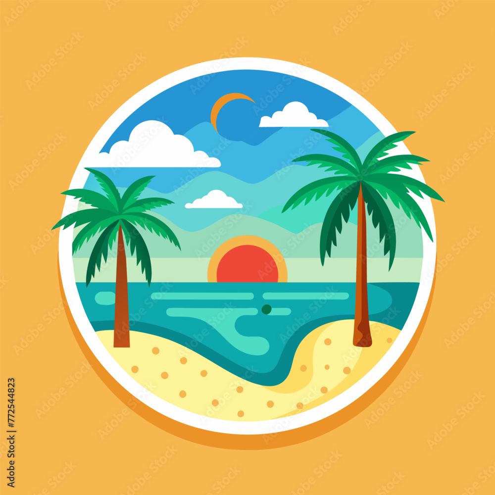 Illustration of a beach in a minimalist style for an original sticker
