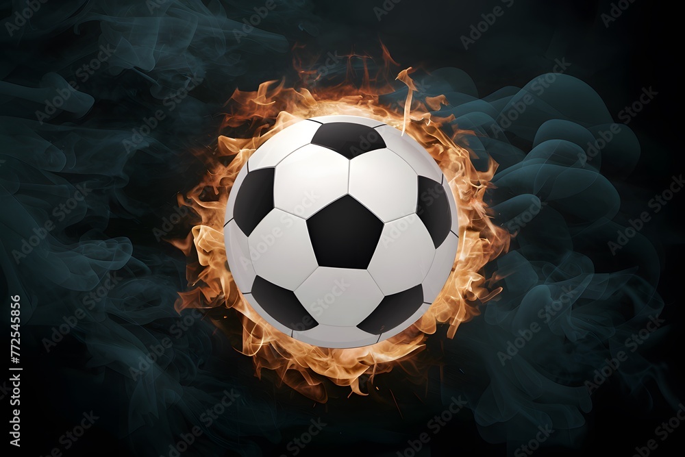 Fototapeta premium Picture Soccer ball surrounded by fire and black smoke background