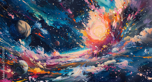 Outer space oil painting