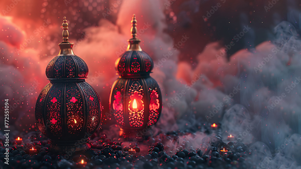 lanterns under the sky with a red hue lanterns under the sky with a red hue