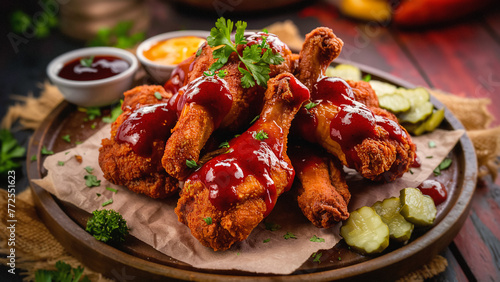 Delicious Barbecue Sauce Coated Fried Chicken Wings.