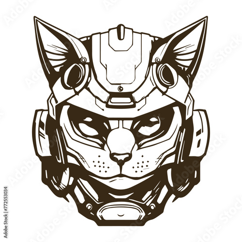 line art  cat robot head