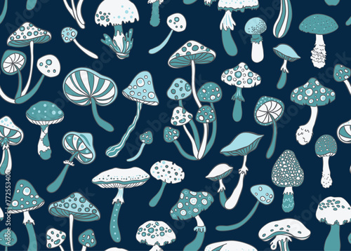 Magic mushrooms. Psychedelic hallucination. Vibrant vector illustration. 60s ...