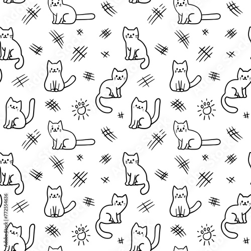 Pattern of cats, claw prints, scratches, vector illustration