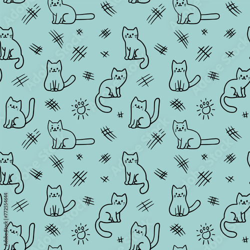 Pattern of cats, claw prints, scratches, vector illustration