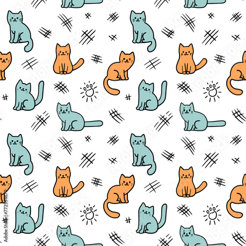 Pattern of cats, claw prints, scratches, vector illustration