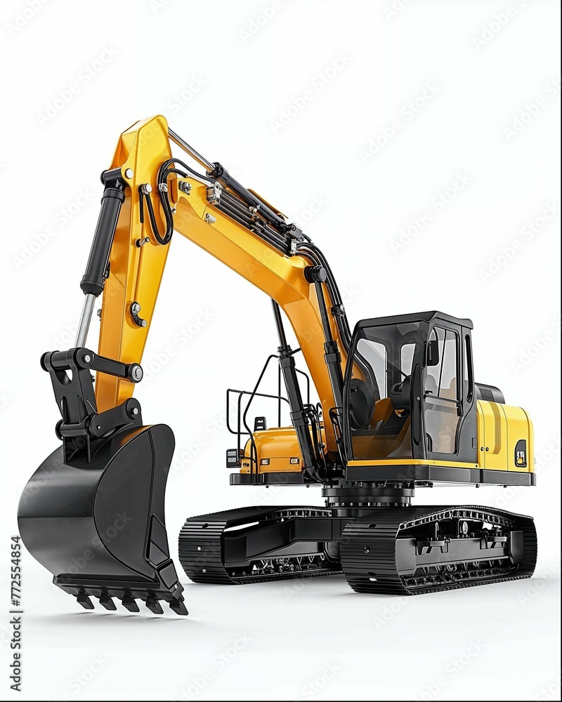 3D render of yellow and black excavator on white background, high resolution, high quality, high detail, professional photograph, product photography, hyper realistic, super detailed 3D render of yellow and black excavator on white background, high resolution, high quality, high detail, professional photograph, product photography, hyper realistic, super detailed