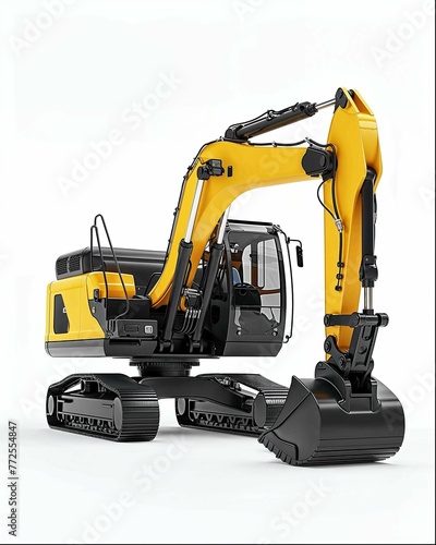 3D render of yellow and black excavator on white background, high resolution, high quality, high detail, professional photograph, product photography, hyper realistic, super detailed  (ID: 772554847)