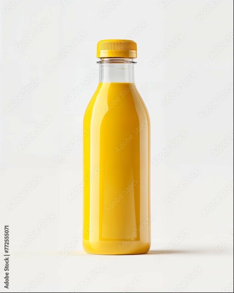 a mockup of yellow juice in glass bottle with transparent cap, white background, product photography, hyper realistic a mockup of yellow juice in glass bottle with transparent cap, white background, product photography, hyper realistic