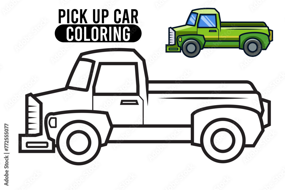 Coloring Page Outline Of cartoon pick up. Professional transport. Coloring Book for kids. outline vector illustration isolated on white
