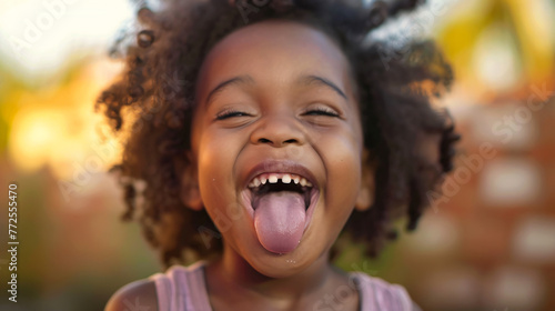 happy black child sticking tongue out
