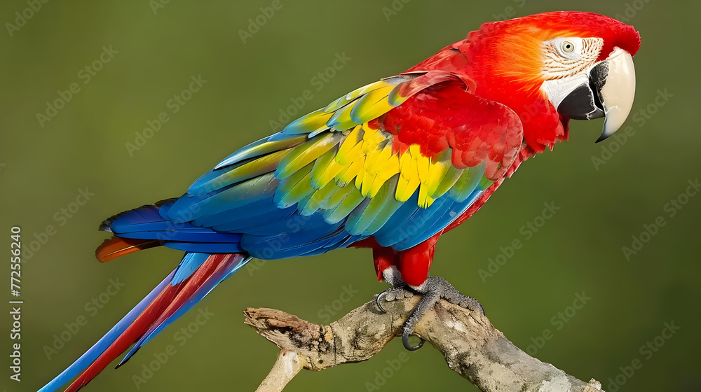 Vibrant macaw perched on a branch in the heart of the Amazon rainforest


