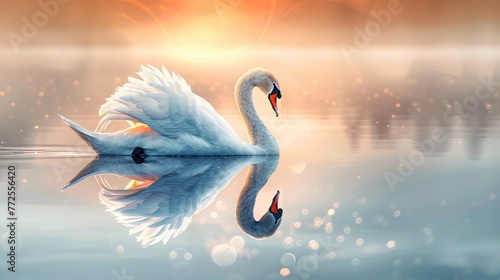 A Swan With Its Reflection Distorted In The Rippli ai generated high quality image photo