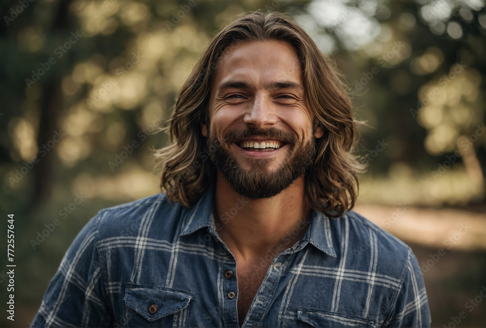 portrait of a man with long hair smiling portrait of a man with long hair smiling