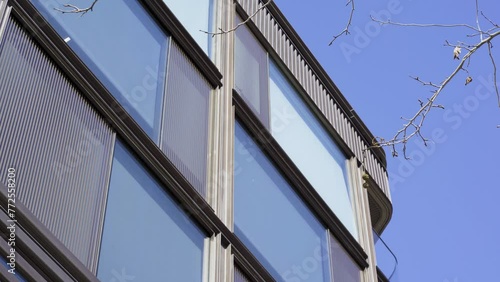 Office windows with blue sky in the background. Offices, corporations, businesses, skyscraper concept. (ID: 772558200)