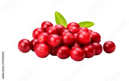 A vibrant pile of cranberries with leaves on top, showcasing the beauty of natures bounty