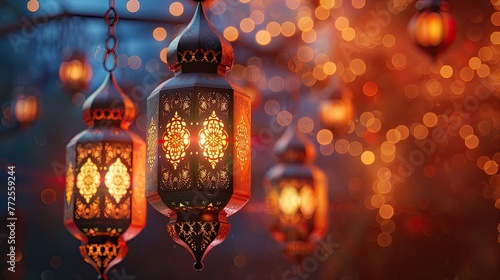 Ramadan Lantern decoration background 3d rendering with copy space