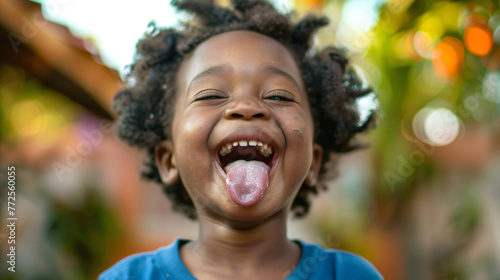 happy black child sticking tongue out