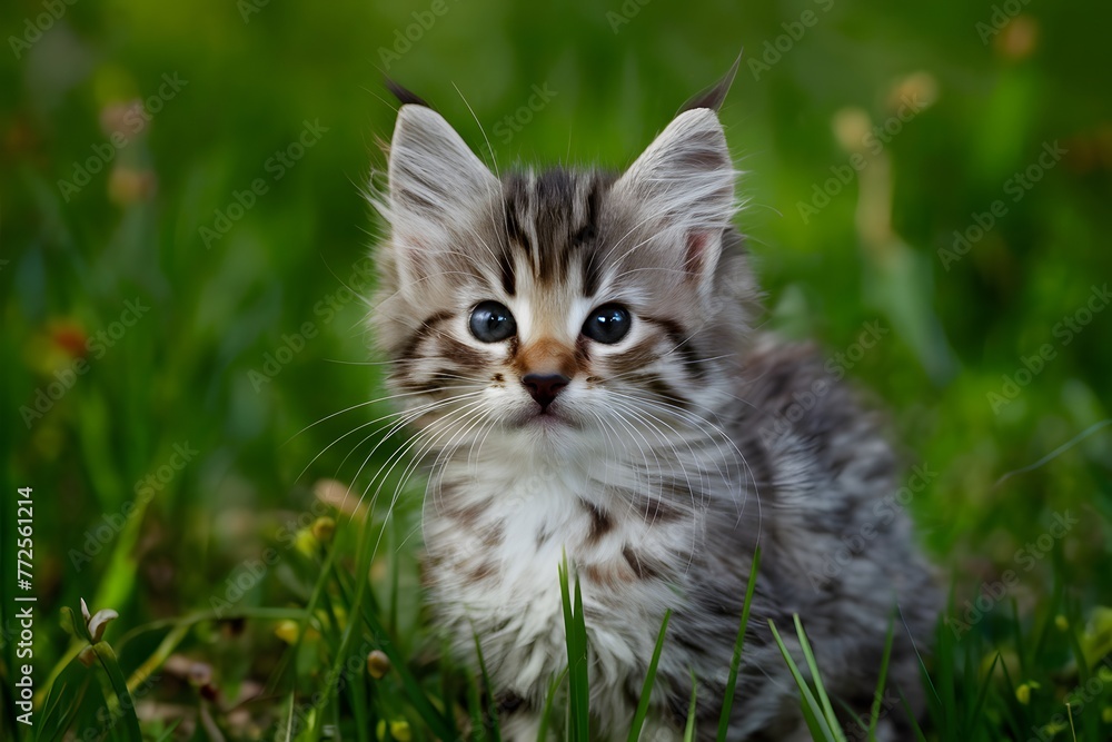 Adorable kitten gazes curiously at camera in outdoor setting Adorable kitten gazes curiously at camera in outdoor setting