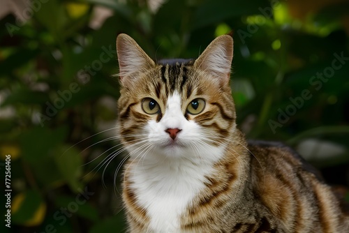 Adorable tabby cat with striking brown and white fur