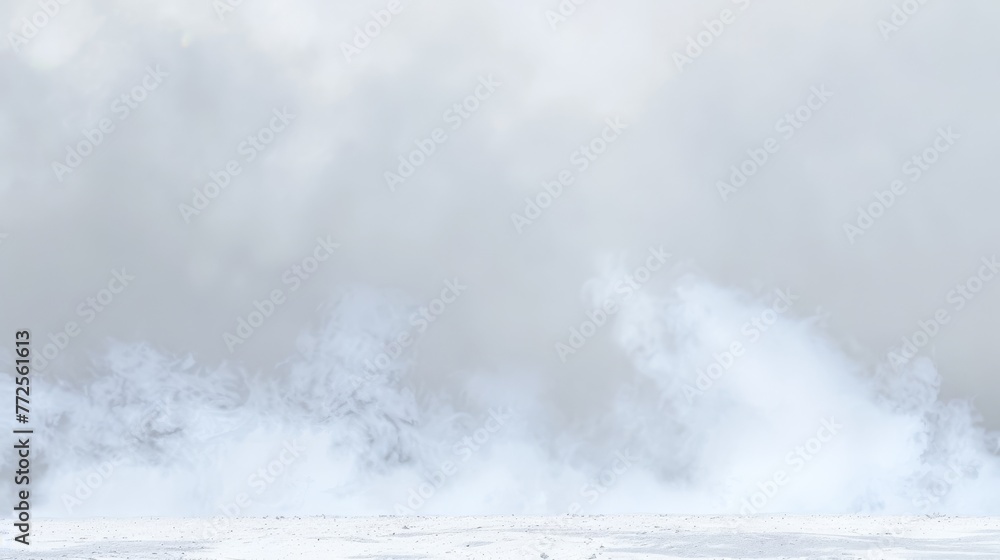 a man standing on top of a snow covered slope next to a fire hydrant with smoke coming out of it.