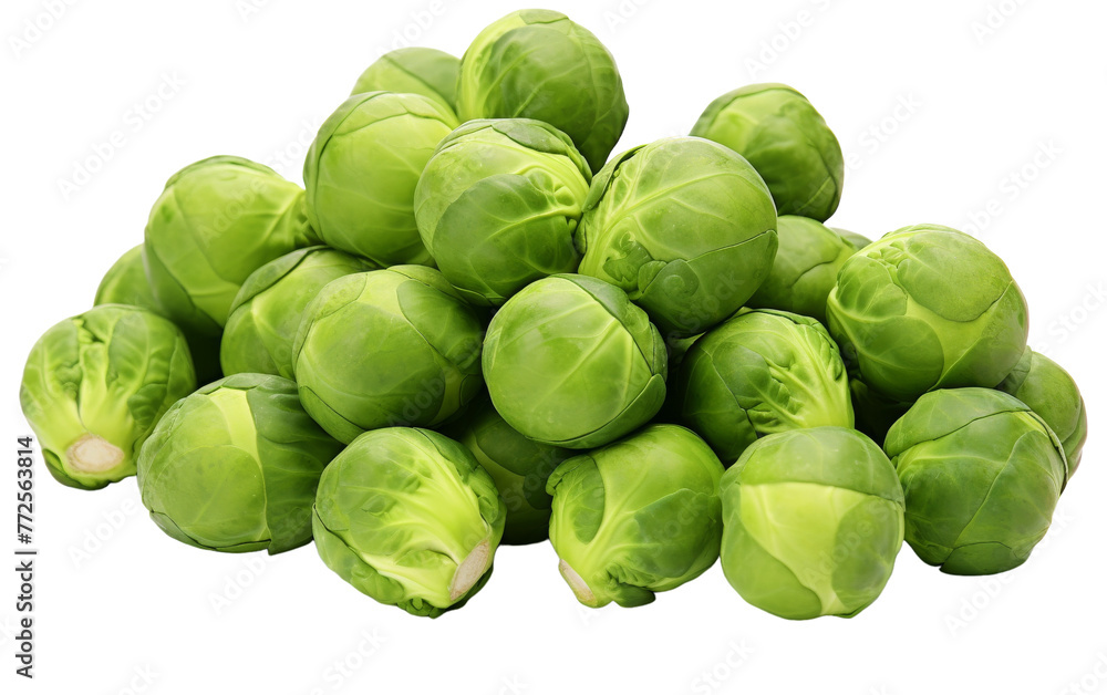 A pile of brussel sprouts arranged elegantly on a pristine white background A pile of brussel sprouts arranged elegantly on a pristine white background