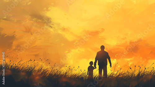 father and son silhouette against the yellow backdrop