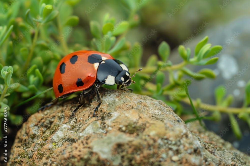 Fototapeta premium Ladybug Perched on Rock