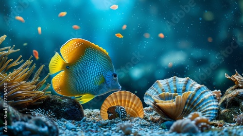 Sea bottom reef ocean underwater life. Background concept