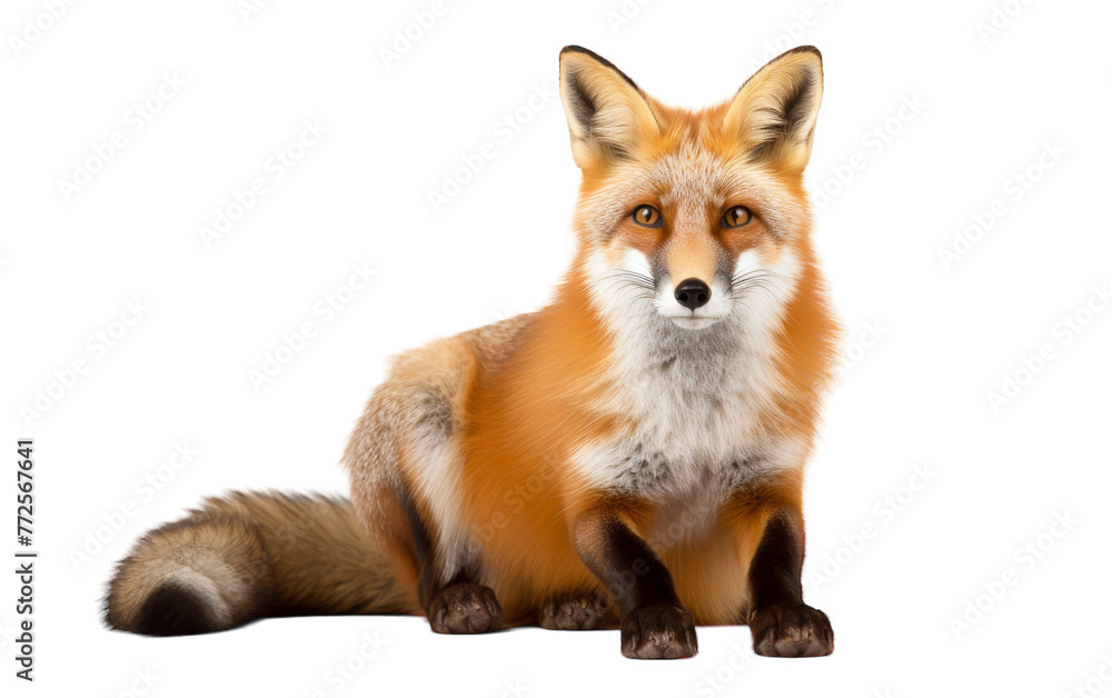 A red fox with eyes wide open sits peacefully on the ground A red fox with eyes wide open sits peacefully on the ground