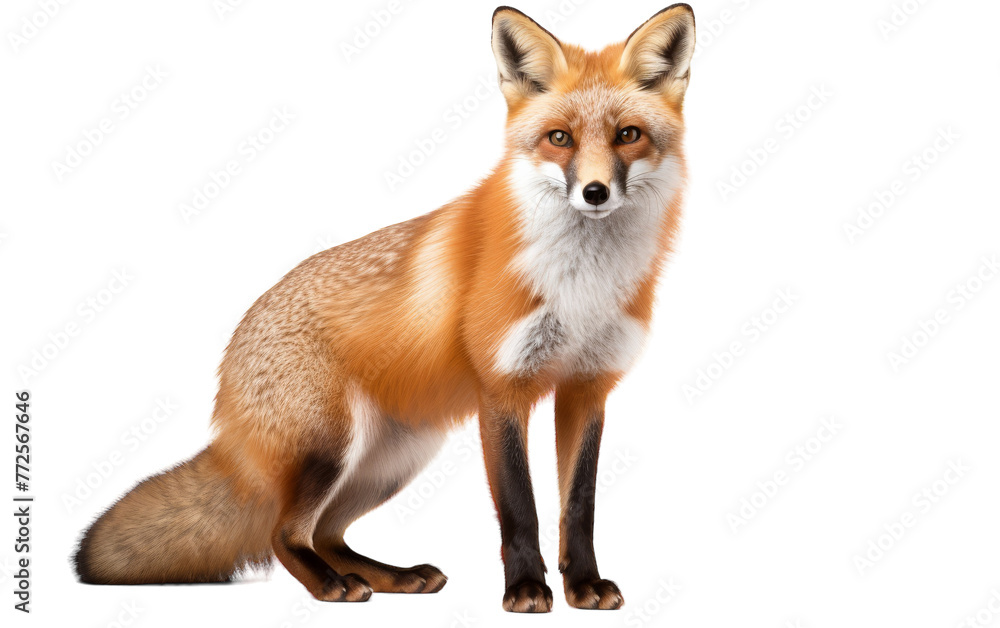 Majestic red fox standing confidently against a blank white backdrop