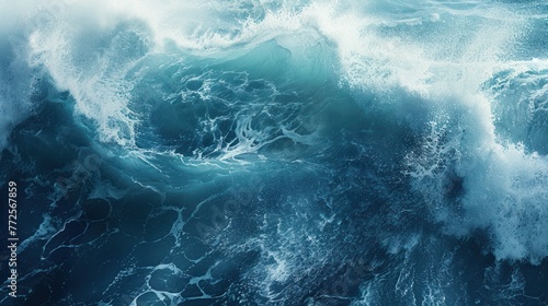 Blue sea wave ocean outdoor landscape. AI generated image photo