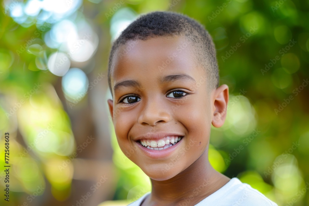 Young Boy Smiling Amidst Trees Young Boy Smiling Amidst Trees