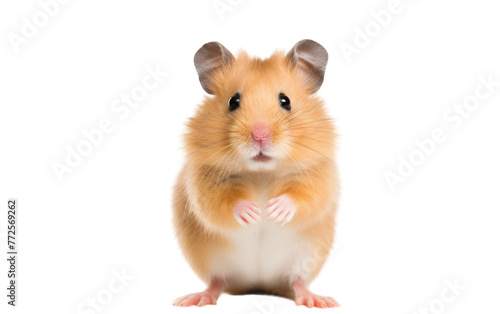 A brown and white hamster stands on its hind legs, mimicking a human miming a shadow puppet