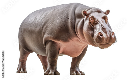 A magnificent hippopotamus standing proudly in front of a white backdrop