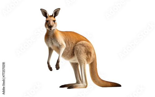 A solitary kangaroo poses gracefully against a plain white backdrop © FMSTUDIO
